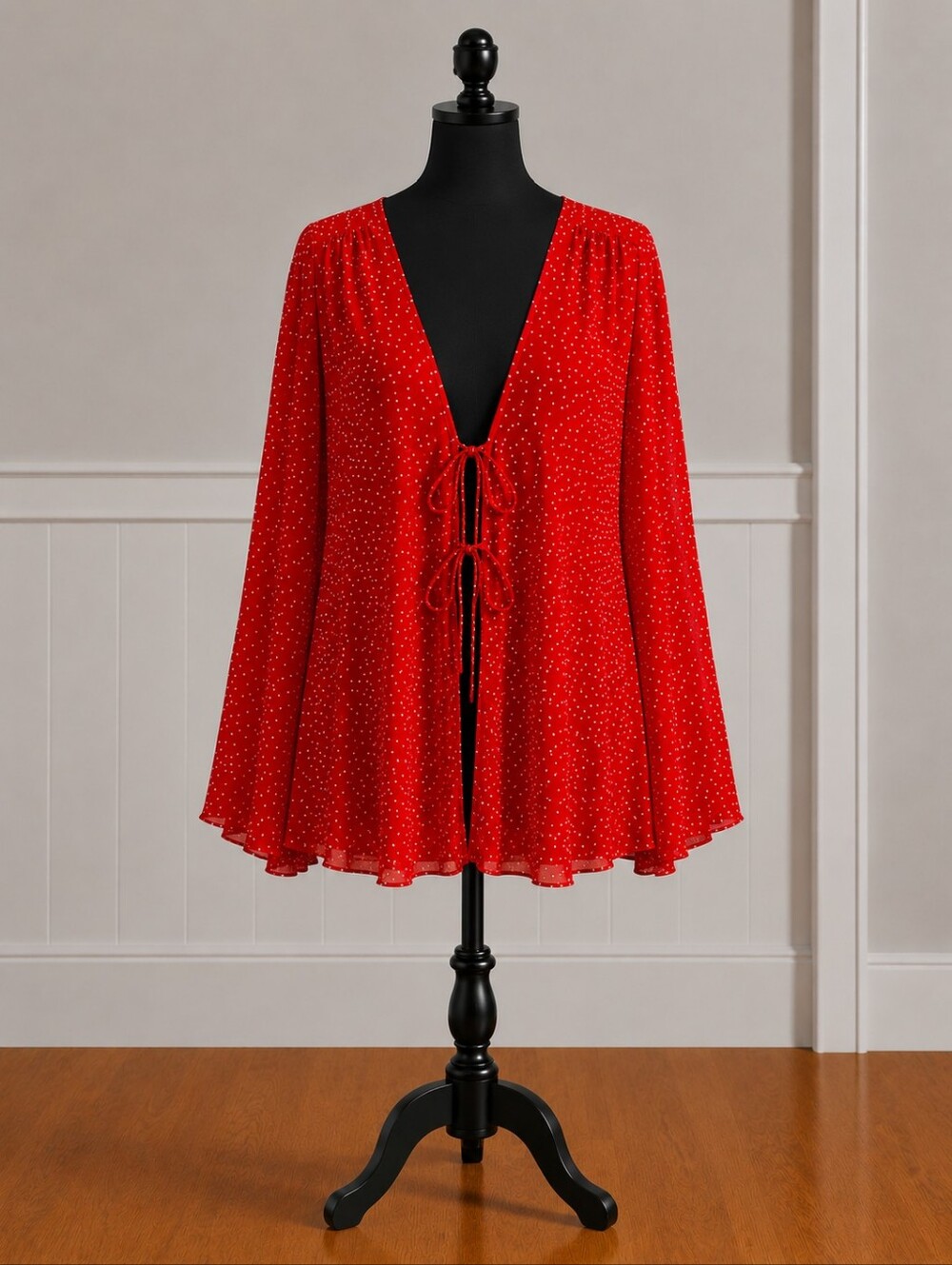 L.N.V. Red Polka Dot Women's Tie Front Top